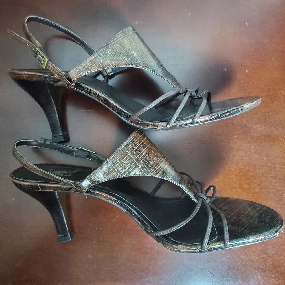 Carlos By Carlos Santana La Bamba Leather Strappy Heels, 10, Brown Gold